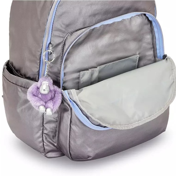 Kipling Seoul Large 15" Laptop School Backpack “Star Pop” Silver Metallic NEW - Picture 5 of 8